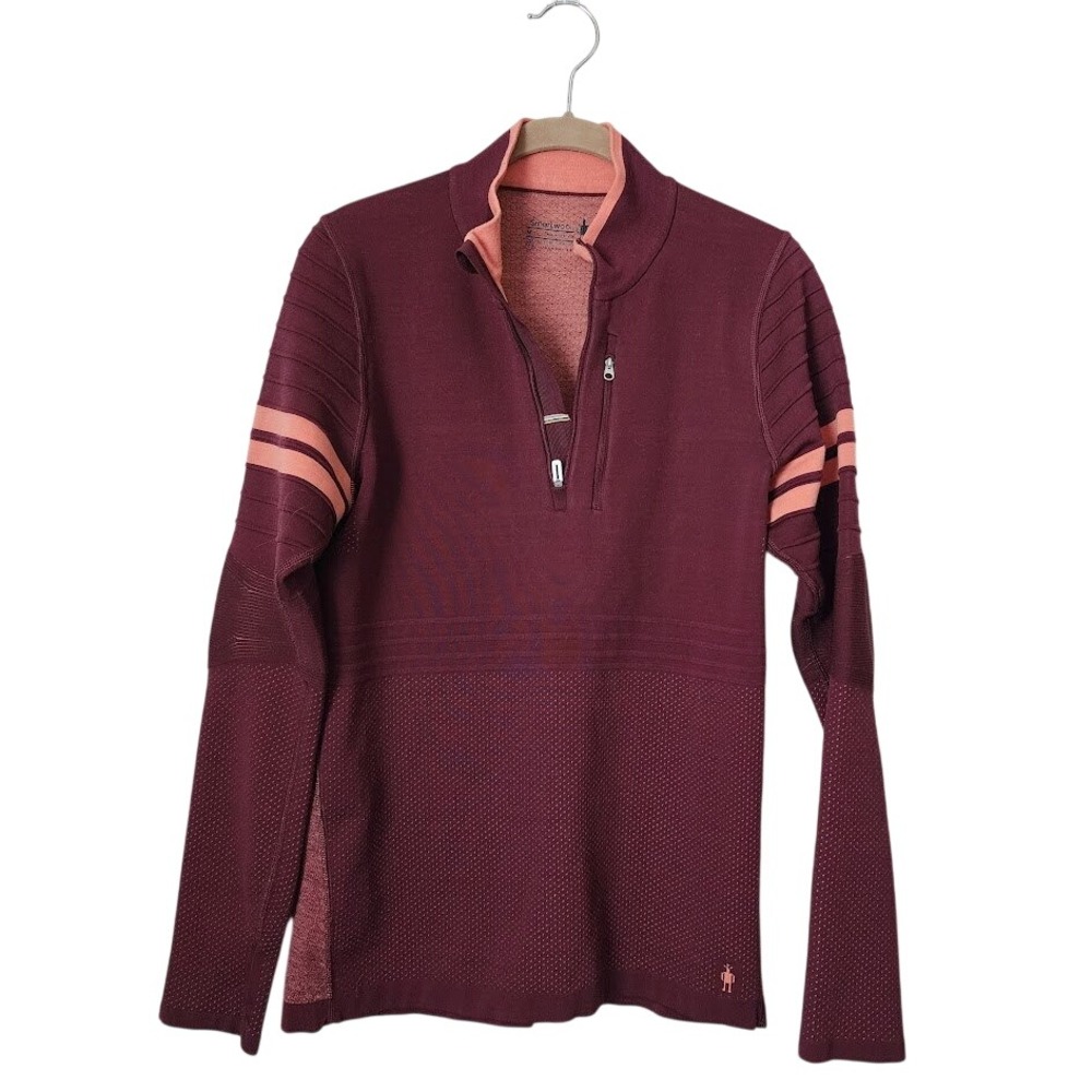 SMARTWOOL Intraknit 250 Merino Wool Tech 1/4 Zip Black Cherry size M